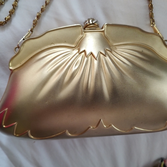VINTAGE Brushed Gold Tone Crossbody Bag with Rhinestone Embellishment SALE! - Picture 2 of 10